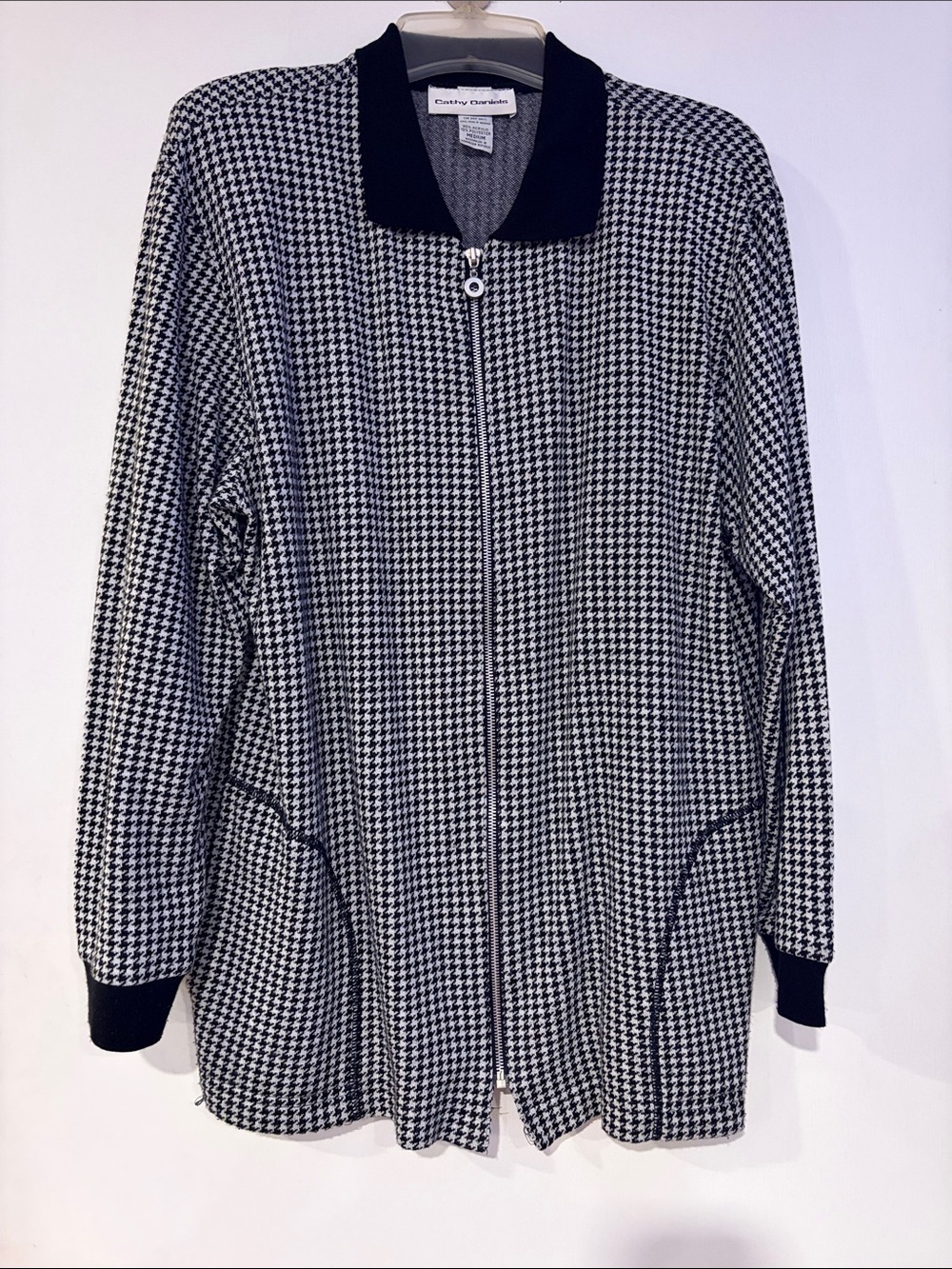 Cathy Daniels Vintage Houndstooth Full Zip Jacket Cardigan size M